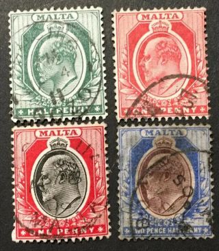 Malta King George V 1902 X4 Vfu Stamps