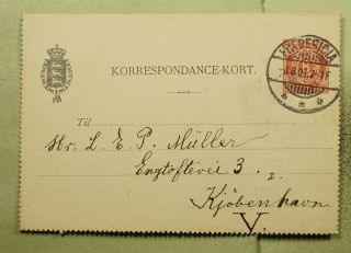Dr Who 1901 Denmark Fredericia Letter Card To Copenhagen E44227