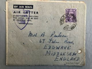 Great Britain,  1944 Air Letter With Passed By Censor Cancel