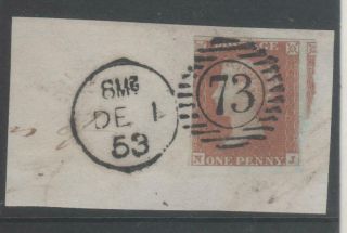 Great Britain Penny Red Imperf.  On Piece With 1853 London Duplex Cancel.