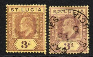 St Lucia Two 3d Stamps C1904 - 10 Mounted And (1)