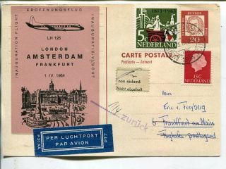 Germany First Flight Amsterdam Frnkfurt 1964 Reply Card With Mixed Franking