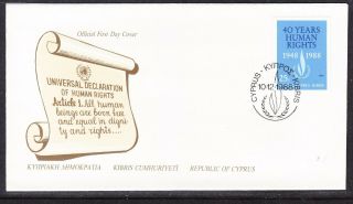 Cyprus 1988 Human Rights First Day Cover