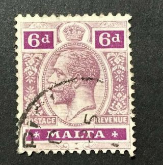 Malta 1914 - 21 King George V 6d Vvfu Stamp