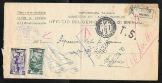 Italy - 1952 Brindisi Registered Official Cover - 60c Postage Due / Segnatasse