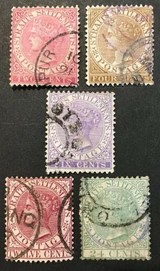 Straits Settlements Circa 1880 X5 Vfu 2,  4,  6,  12,  25c Stamps
