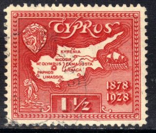Cyprus 1928 Kgv 1 1/2d Scarlet Map Of Cyprus Sg 125 (f138)