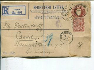 Great Britain Uprated Reg Cover To Germany 1913