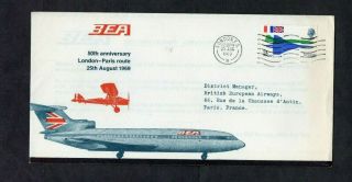 B.  E.  A.  British European Airways.  1969.  50th Anniv London - Paris Flights.  Illus Cover