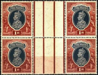 British India 1946 Kgvi 1 Rupee Gutter Stamps Mnh