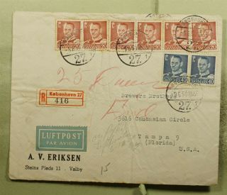 Dr Who 1950 Denmark Strip/pair Copenhagen Registered Airmail To Usa E72294