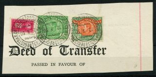 South Africa Barefoot 70a 1s6d On Deed Of Transfer Piece With 15s & £1