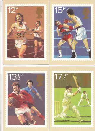 (10219) Gb Phq Postcards Sports Set Rugby Boxing Cricket Athletics 1980