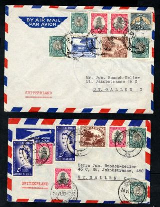 South Africa - 1950s 2 X Multi Stamp Airmail Covers To St Gallen,  Switzerland