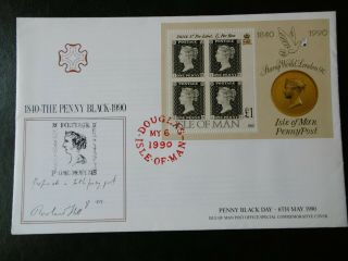 1990 Isle Of Man £1 Penny Black Mini Sheet.  Commemorative Cover