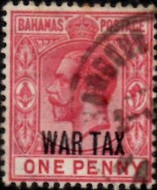 (ref - 13385) Bahamas 1918 George V 1d Carmine " War Tax " Sg.  97