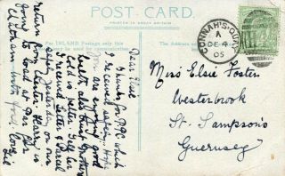 1905 - Great Britain - Postcard To Guernsey With " Connah 