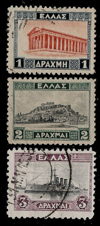 Greece 1927 Old Stamps - Temple Of Hephaestus,  The Acropolis,  Cruiser Georgios A