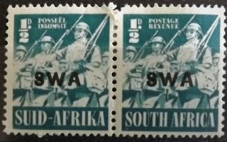 South West Africa Kg Vi 1941 - 43 War Effort 1/2d Blue - Green Pair Mh S.  G.  114a Vcg