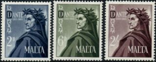 (ref - 13462) Malta 1965 700th Birth Anniversary Of Dante Sg.  349/351 (mnh)