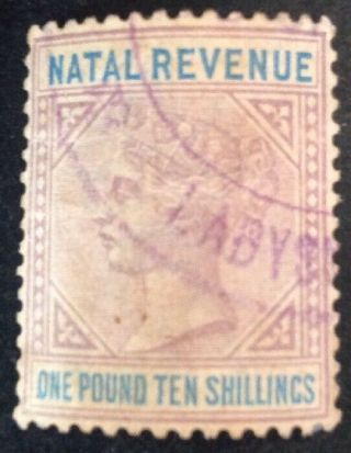 Natal 1866,  £1.  00 10 Shillings Revenue Stamp Vfu