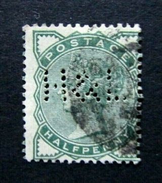 Gb 1880 - 81 - Qv 1/2d Green Perfin Wmk Imp Crown Perf 14 Sg 165