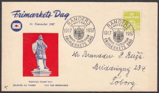Denmark,  1957 Stamp Day Illustrated Fdc.  Randers Special Handstamp