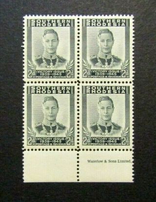 1946 Southern Rhodesia - 2d Victory Block Of 4 - Mnh - Sg 65