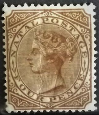 South Africa Natal 1882 Qv 4d Brown Hinged S.  G.  102 Spacefiller Has Faults