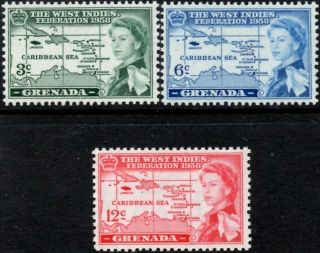 (ref - 13665) Grenada 1958 British Caribbean Federation Sg.  205/207 (mnh)