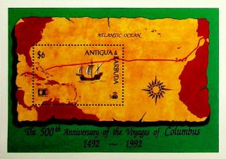 Antigua & Barbuda 500 Anniversary Columbus Ship Sea Route Islands Sheet