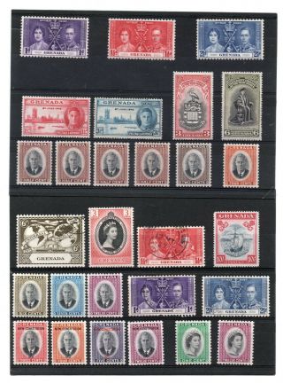 Grenada Gv1/qe2,  1937 - 53 Sel.  28 Vals.  To 10s.  Hh.  Mint/used C.  £46.  55