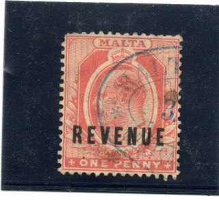 Malta King Edward Vii 1d Red Overprinted Revenue - See Scans