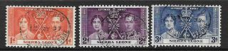 Sierra Leone 1937 Coronation Sg 185 - 187 Set 3