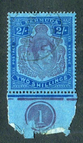 Bermuda 1938 Kgvi.  2s Stamp.  Plate Number 1.