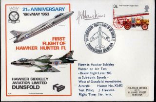 Gb 1974 21st Anniversary First Flight Of Hawker Hunter F Cover Signed Test Pilot