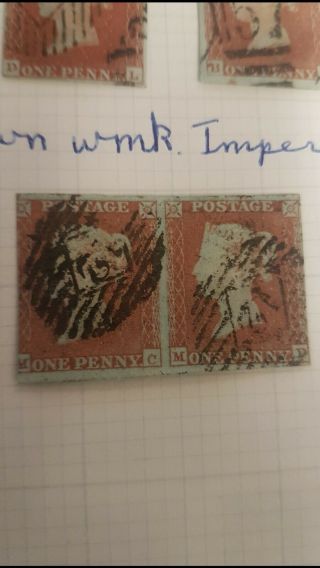 Queen Victoria Stamps Penny Red Strip Of 2 On Paper.  See Photo For.