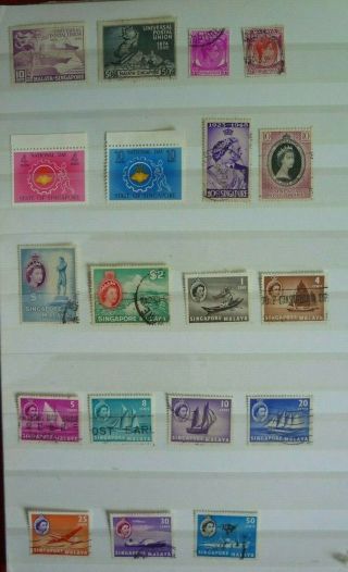 Stock Page Of Singapore Stamps From 1940s/1950s Including $1 And $2