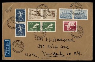 Dr Who 1953 Sweden Stockholm To Usa Multi Franked Pairs Air Mail C138070