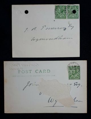 2 Kgv Postcards 1913 - 24 Costessey & Barford Cdss Wramplingham Hall To Wymondham