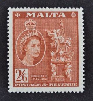 Malta,  Qeii,  1956,  2s.  6d.  Chestnut Value,  Sg 279,  Mm,  Cat £11.