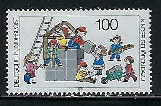 D9541 Nh 1989 Germany Sc 1587 $1.  40 Child Welfare Children Building A House