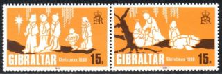 (ref - 11082) Gibraltar 1980 Christmas Sg.  442/443 (mnh) Se - Tenant Pair