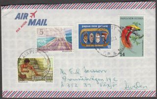 Papua Guinea 1973 Air Mail Cover Sent To Sweden With 4 Different Stamps.