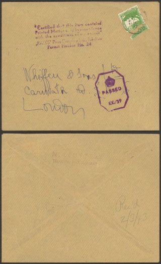 Palestine Wwii - Cover To London England - Censor 34740/8