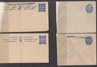 Brit.  India 4 Different Postal Cards And Envelopes From Travancore - Cochin.
