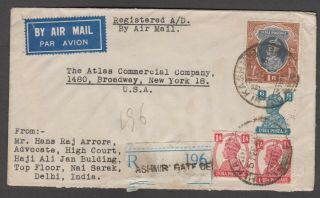 British India 1948 Registered Commerial Cover To Usa With 2 York Receivers.