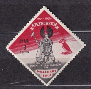 Lundy Island Mlh 1954 Millenary Issue - Defeat Of Eric Bloodaxe,  3 - Puffin Airmail