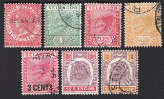 Malaya 1887 Selangor Group Of 7 Stamps Gibbons 35,  49 - 51,  53,  54,  57 Cv=6.  15£