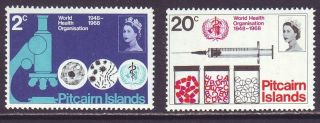 Pitcairn Islands 1968 Sc 95 - 96 Mnh Set Who 20th Anniversary
